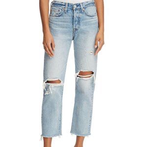 Levi's High Waisted Wedgie Fit Straight Leg Jeans in Blue Distressed